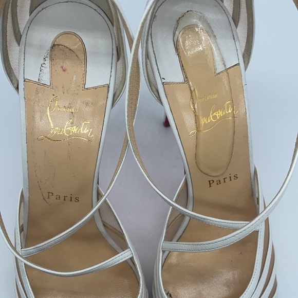 Christian Louboutin White leather Filamenta 120 Mesh Strappy heels peep toe 41.5 - Picture 7 of 9